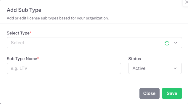 Add Sub Type dialog